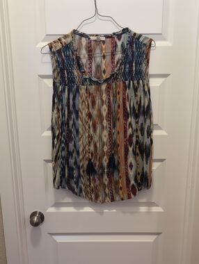 Sleeveless Boho Ikat Print Top - Multicolor